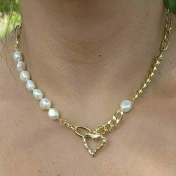 Gold Plated Cultured Freshwater Pearl Beaded Heart Pendant Necklace 17in‎ - Picture 8 of 9